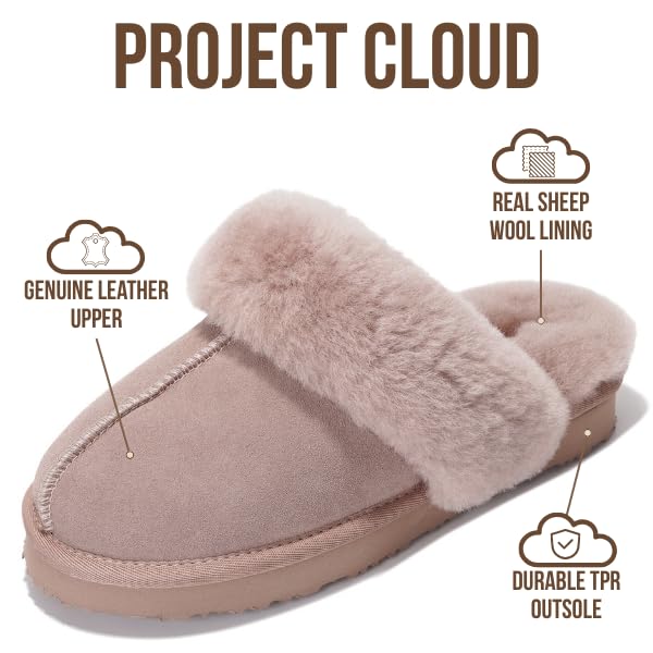 Project Cloud Genuine Leather Slippers for Women Footwear with Real Sheep Wool Lining Womens Clogs & Mule - Non-Slip Indoor/Outdoor Scuff Womens Slippers with Memory Foam Insole (Henka)