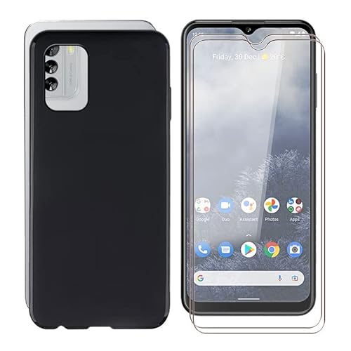 KJYF Coque pour Nokia G60 (6,58"), avec [2 x Protecteur D'écran en Verre Trempé], Etui Housse TPU Mince Souple Silicone Anti-Rayures Antichoc Cover Case pour Nokia G60 - Noir Cover