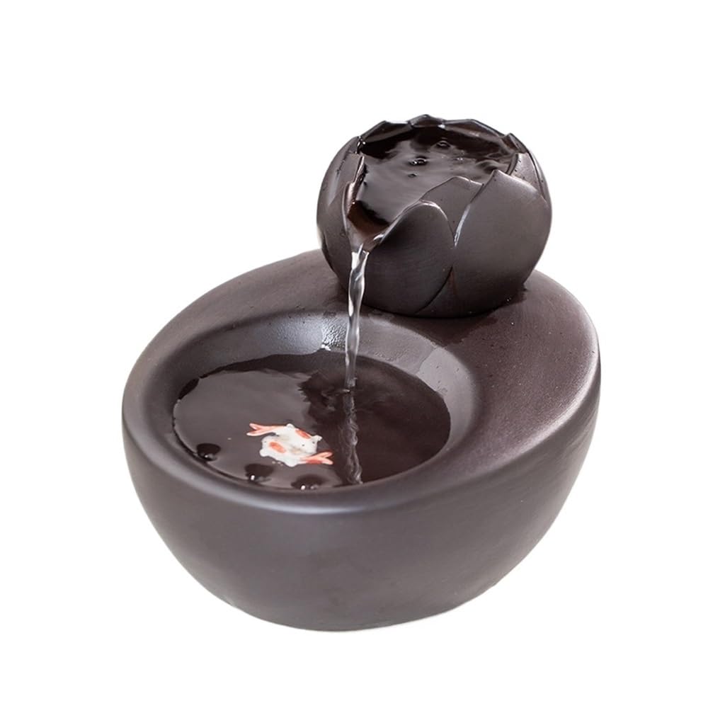 QUSYZD Indoor Waterfall Fountain Ceramic Fountain Running Water Ornaments Home Decoration Circulating Water Transit Office Desktop Humidifier,Black