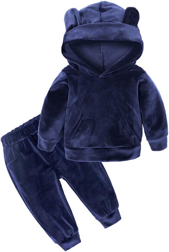 ZFTTZYMX Boys Girls Velvet Hooded Tracksuit Sweatshirt Top + Sweatpants Hoodie Outfit Set