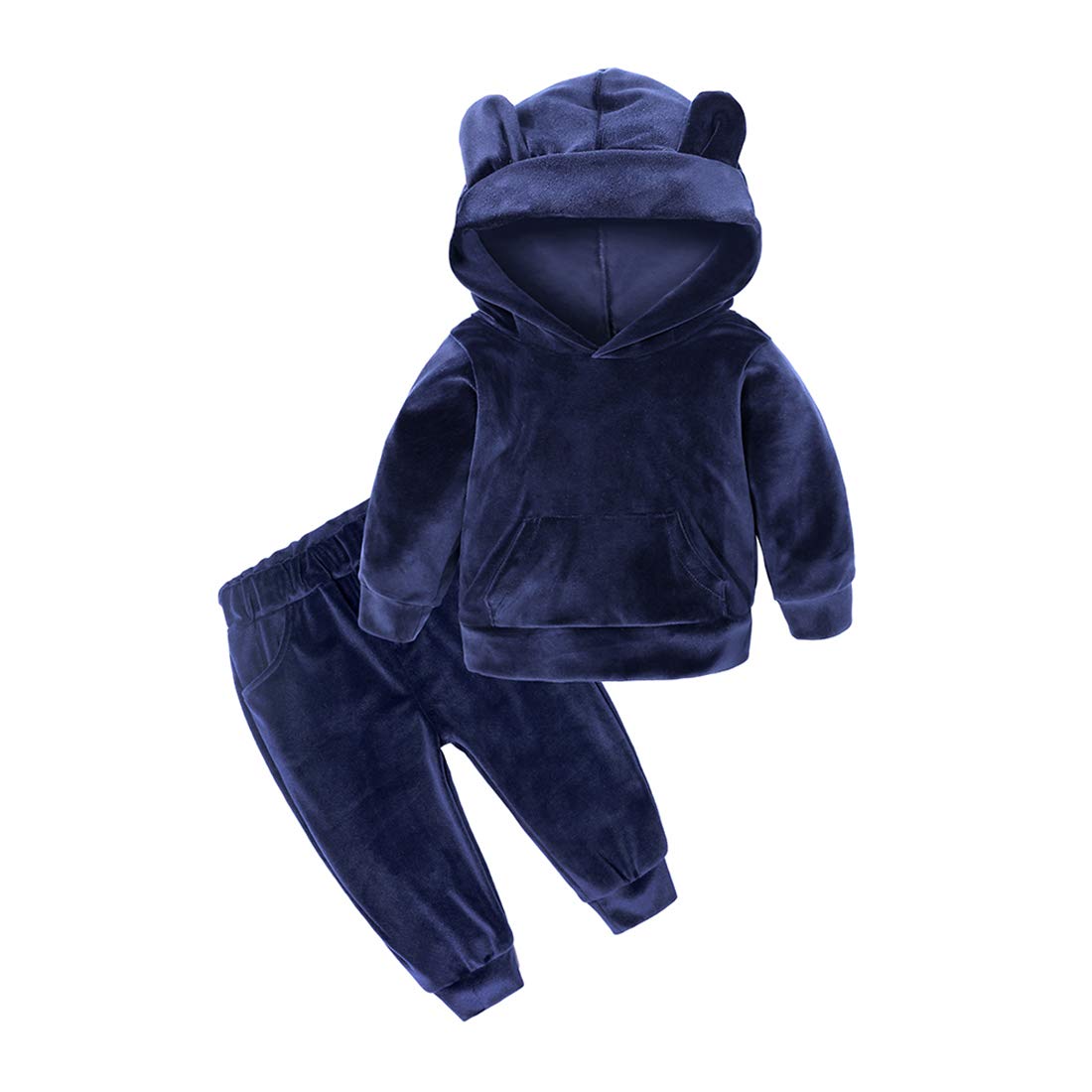 Boys Girls Velvet Hooded Tracksuit Sweatshirt Top + Sweatpants Hoodie Outfit Set