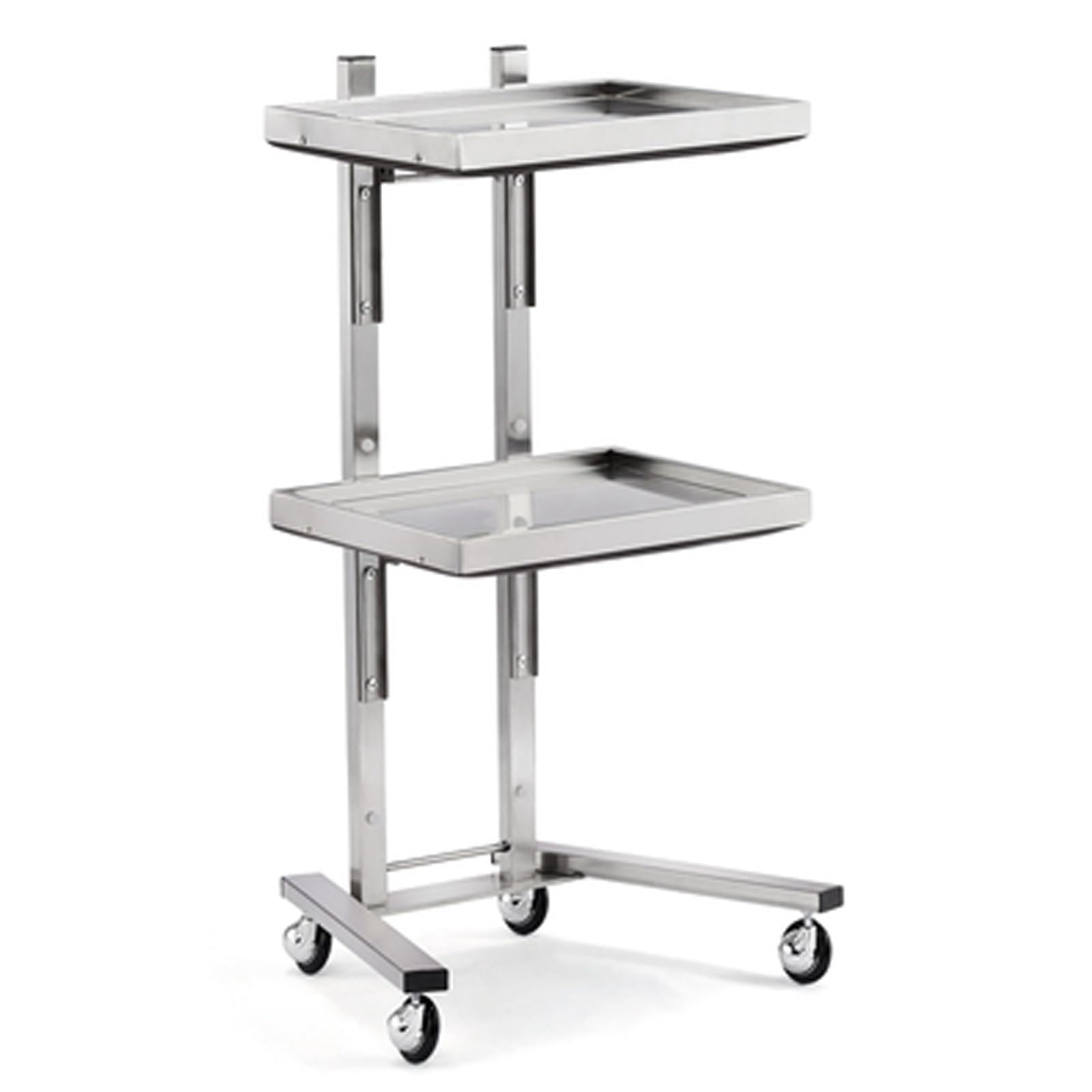 LJYKBFL Collapsible Stainless Steel Utility Cart on Wheels, 2-Tier Mobile Tray for Salon, Spa, Medical, Dental Organization
