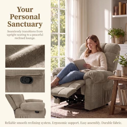 Image of Oversized Manual Recliner Chair with Side Pockets for Home, Camel