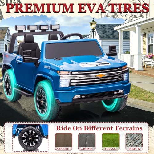 Image of 2 Seater 24V Ride On Toys Licensed Chevry Silverado Ride On Truck, Blue