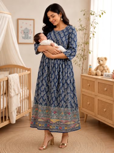 Image of RITIJYA Zipless Feeding Kurta Dress for Women | Maternity Nursing Kurti, No-Zip Easy Access | Extra Pleats Pre to Post Pregnancy | Quick-Dry Fabric | S-4XL