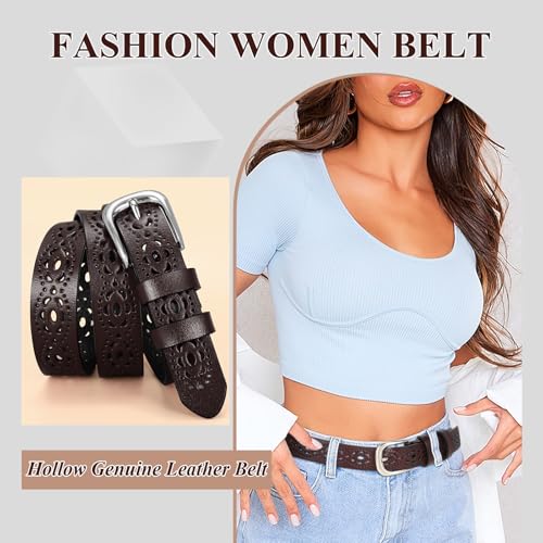 Women's Hollow Genuine Leather Belt for Jeans with Pin Buckle Cowhide3