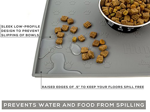 Humble Pet Food Mat Feeding Tray - Non-Slip, Anti-Spill, Raised Dog Food Mat, Easy Clean Waterproof - Premium Quality Silicone - Perfect For Dog Bowl Mat And Cat Feeding Mat Tray, 24" X 16" (Grey) #TOP3
