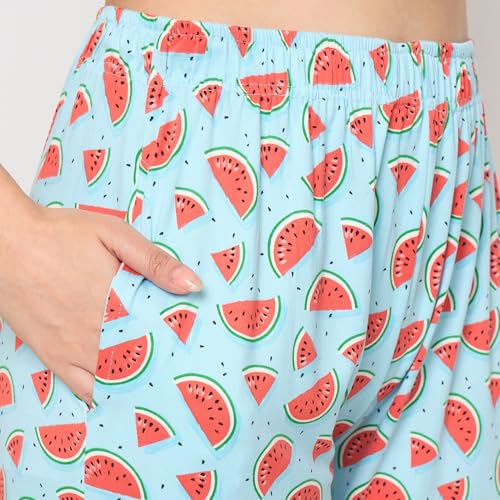 Image of CAMEY Women's Printed Pyjama Set, Short Sleeve T-Shirt and Trousers, Women Nightsuit, Loungewear Sets