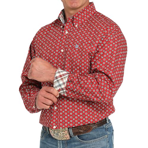 Cinch Men's Red Print Long Sleeve Button Shirt2