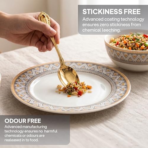 Image of Cello Divine Series Opalware Dinner Set 33 Pc | Trinity Gold | Opal Glass, Lightweight, Chip-Resistant | Microwave Safe, Dishwasher Safe | Scratch-Resistant | Crockery Set for Dining & Gifting | White