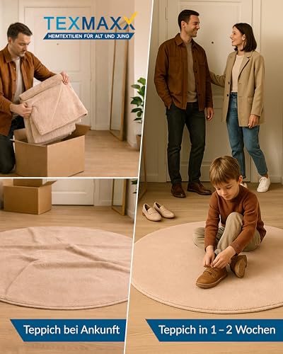 TEXMAXX Weicher Kurzflor Teppich Wohnzimmer mit rutschhemmender Rückseite (80 x 150 cm) - Modern für Flur, Esszimmer und als Schlafzimmer Teppich in Hell-Grau-Silber - Waschbar bis 30 Grad