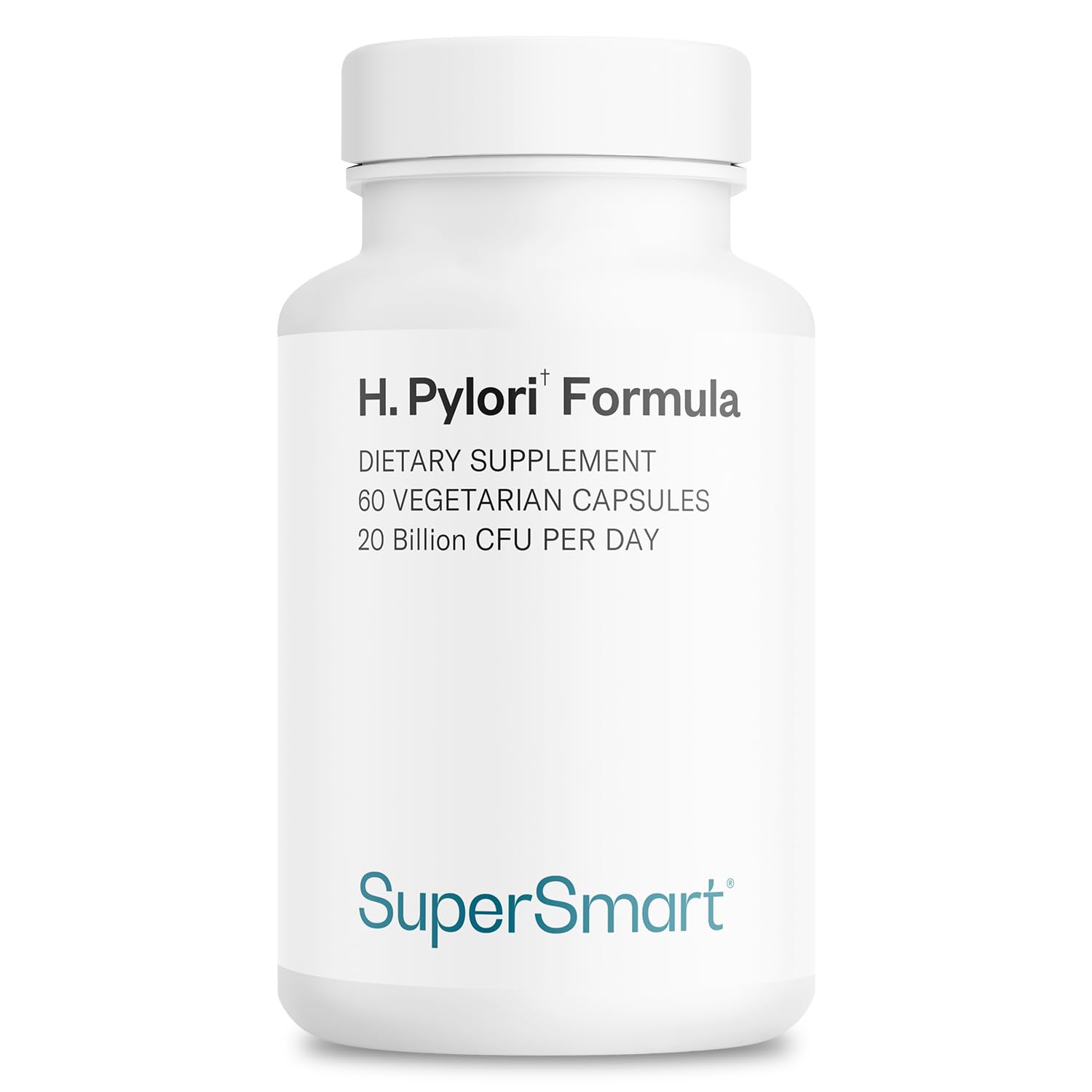 Supersmart H. Pylori Formula 20 Billion CFU per Day (High Potency) - Patented Pylopass Probiotic Lactobacillus Reuteri DSM 17648 Supplement | Non-GMO & Gluten Free - 60 Vegetarian Capsules