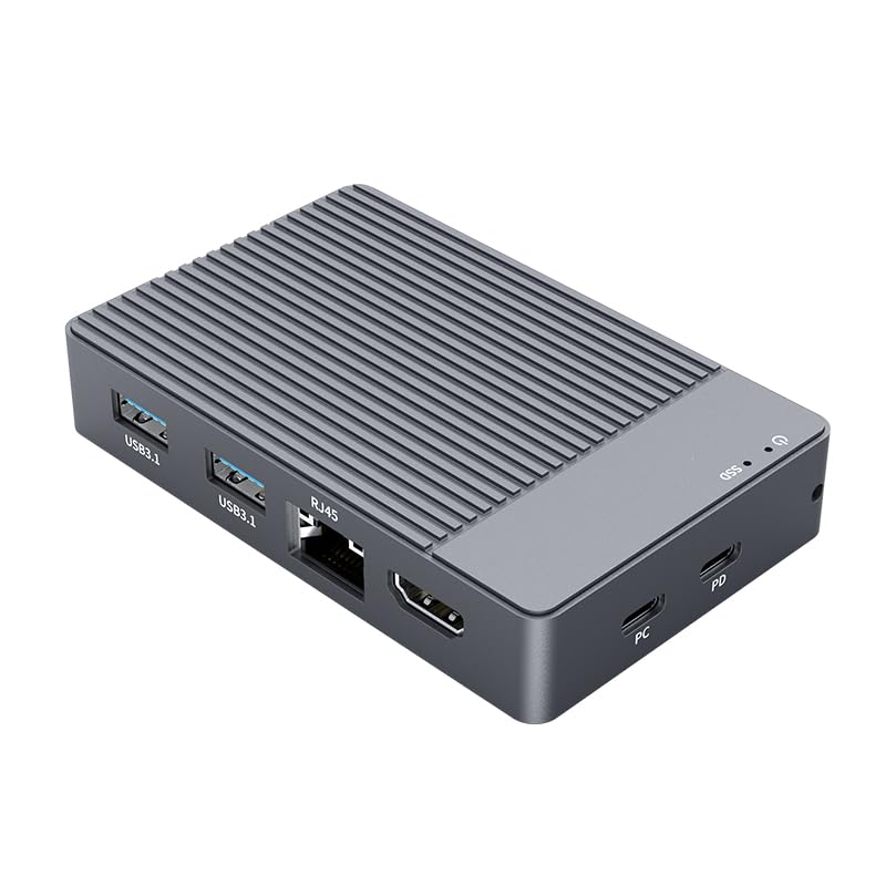 ISHEEP KH1005 M.2 SSD Enclosure with 10-in-1 Hub Docking Station, 4K HDMI, RJ45, USB 3.1 Gen2, 100W PD, Type-C 10Gbps, SD/TF Card Reader, USB 2.0, 3.5mm Audio, Aluminum Alloy for SATA/NVMe M.2 SSDs