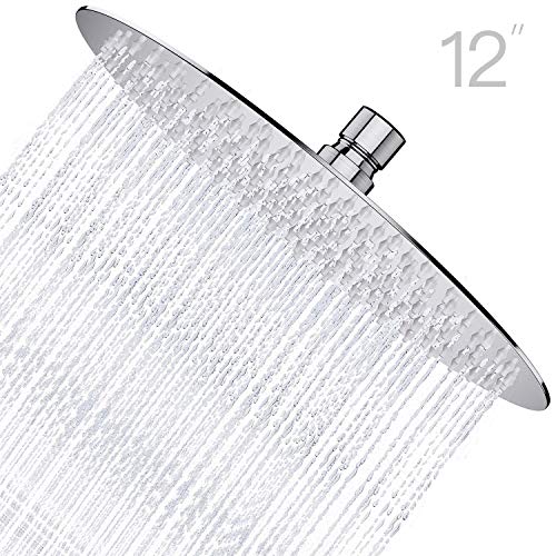 Derpras 12 Zoll Regenduschkopf runde Einbauduschköpfe, 304 Edelstahl mit 168 Düsen, ultradünner, Leistungsstarker Regenduschkopf mit Hochdruck-Kopfbrause (gebürstetes Nickel)
