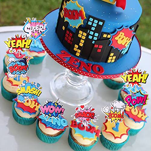 Zhuoweism 36 Pcs Super Hero Boom Cupcake Toppers Smash Crash Pow Cupcake Picks For Celebrating Hero Theme Baby Shower Kids Birthday Party Cake Decorations Supplies thumb #4
