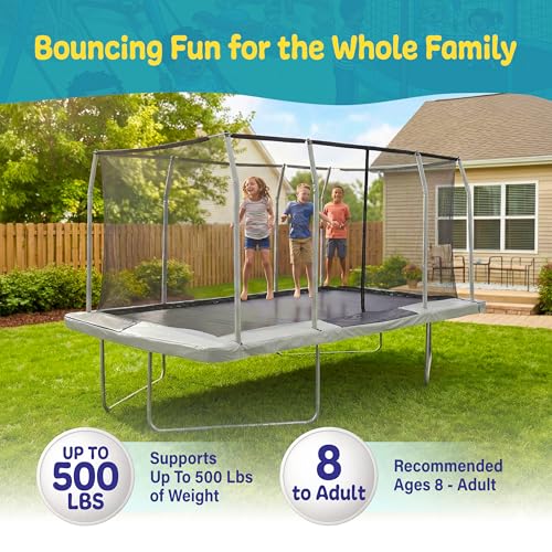 Image of Upper Bounce Rectangle Trampoline Set with Top-Ring Enclosure Net, Outdoor Backyard Recreational, Gymnastics Activity for Kids and Adults, High Weight Capacity 500 lbs