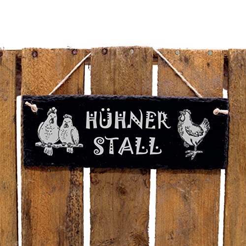 Hühnerstall Schild Schiefer graviert - Stall Türschild zum Anhängen Eingang Hühner Hühnerdekoration 22 x 8 cm – Bild 3