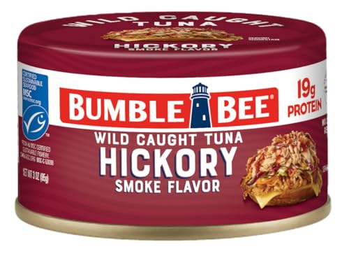 Bumble Bee Snackers - Hickory Smoke Tuna, 3 oz Easy Open Can - 19g Protein per Serving - Wild Caught Skipjack Chunk Light Tuna Pack - No Draining, Ready to Eat