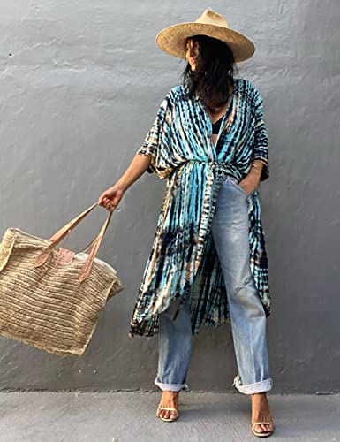 Image of Bsubseach Stylish Tie Dye Open Front Long Kimono Swimsuit Coverup for Women | Loose Fit Boho Style Bathing Suits Cardigans,Summer Causal Resort Wear