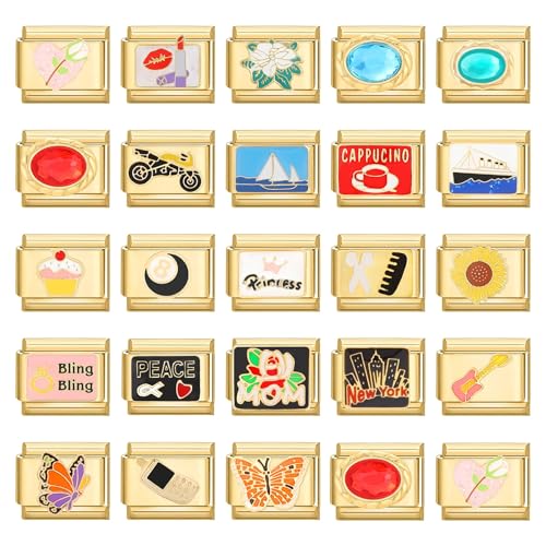 papasgix Custom Italian Charm Bracelet Charms Gold Set 10 Personalized Charm Brascelets 9mm Assorted Italian Charms Bracelet Links Handmade DIY Jewelry Colourful4