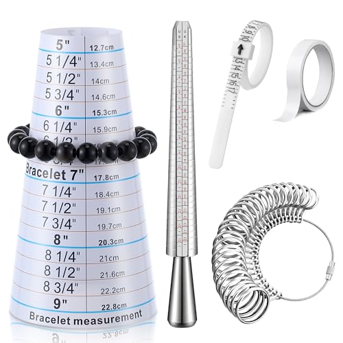Ceoighe 5pack Ring Sizer Measuring Tool Kit Mandrel Measurer Premium Steel Measuring Tool US Ring Size 0-13 Adjustable Bracelet Mandrel with Sizing Tape 5-9 Plastic Wrist Sizer for Jewelry Making