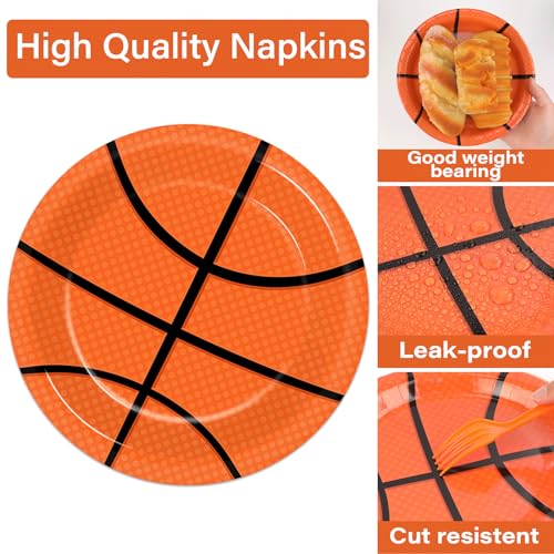 Image of 100 Pcs Basketball Party Plates and Napkins Set Basketball Birthday Party Decorations Sports Party Supplies Basketball Tableware Basketball Party Favors for Boy Birthday Party Decorations Serves 25