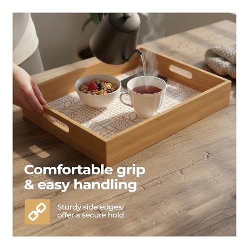 Image of Lifelong Premium Handcrafted Wooden Tray for Serving(16x10inch) Tray Set for Decoration | Kitchen & Dining Organizer | Premium MDF | Large, Medium, Small Multipurpose Tray | Enamel Coated Waterproof