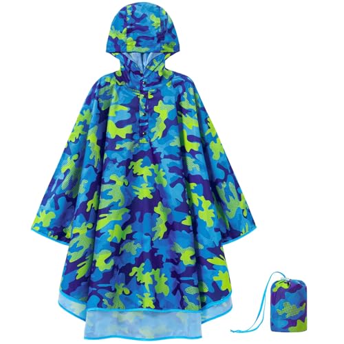 Image of WAWSAM Lightweight Rain Poncho Kids, Ponchos for Kids Waterproof Reusable Hooded, Kids Poncho Rain Jacket for Boys and Girls