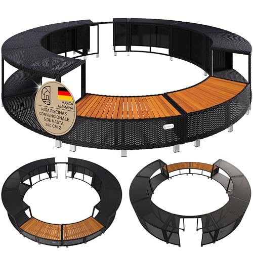 CASARIA Borde de Bañera Hidromasaje Soporte Piscina SPA Ø206cm Poliratán Madera FSC® Acero Exteriores