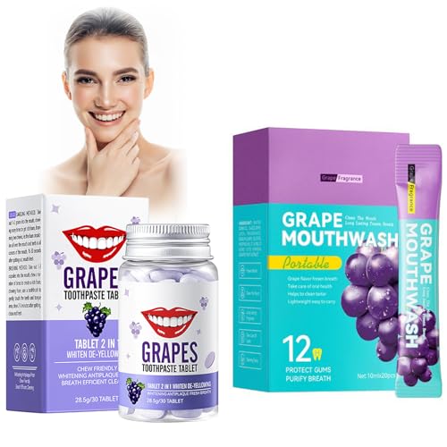 30 Pcs Dentífrico Sólido, 20 Pcs Enjuague Bucal, Pasta Dentífrica Masticable, Enjuague Bucal De Viaje Para El Cuidado Bucal, Limpiar Los Dientes Y Refrescar El Aliento (Uva+Uva)