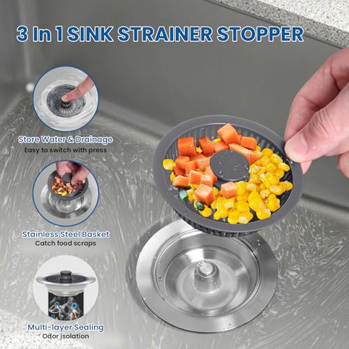 Colador para desagüe de fregadero de acero inoxidable 3 en 1 miniatura 3