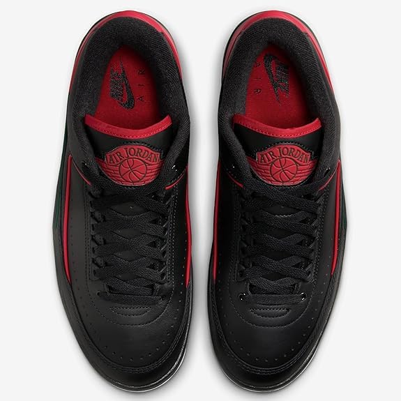 NIKE Air Jordan 2 Retro Low Big Kids' Shoes (FJ6869-006, Black/Fir/Cement Grey/Fire Red) Size 6.52