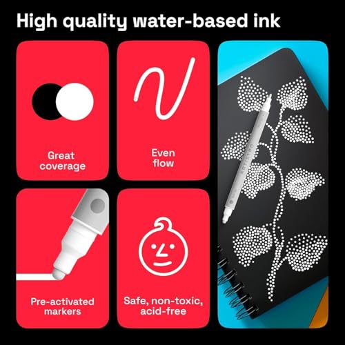 Image of ARTISTRO 5 White Acrylic Paint Markers for Rock, Fabric, Wood, Glass, Eggs - Dual-Tip Paint Pens for Coloring Books for Adults, Teens, Kids - Art & Craft Supplies - Gift Idea - Easter Basket Stuffers