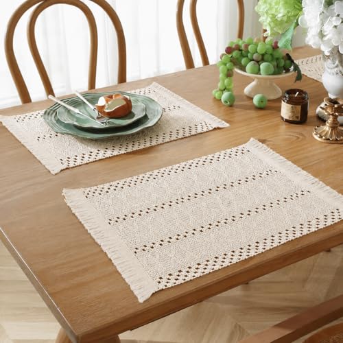 Image of HomeCloud Croshia Woven Table placemat - Heat Resistant, Washable Table Decoration for Dining, Office, Kitchen, Hotel, and Home (Rec White, Set of 2)