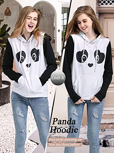 Zxzy Women Cute Cotton Blend Long Sleeve Panda Print Hoodies Pullover Tops White #TOP3
