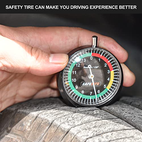 Image of SAFELIFE Tire Tread Depth Gauge, Dial Type Tire Tread Depth Gauge Professional for Motorcycle, Car,Truck and Bus,Easy Reading Tyre Tread Depth Gauge in 32nds (Pack of 2)