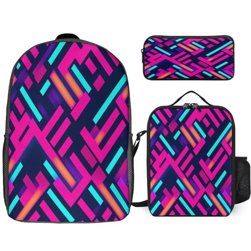 80s 90s Neon Backpack Set 3 Pieces Backpacks Lunch Bag Wallet For Travel Outdoor Sports