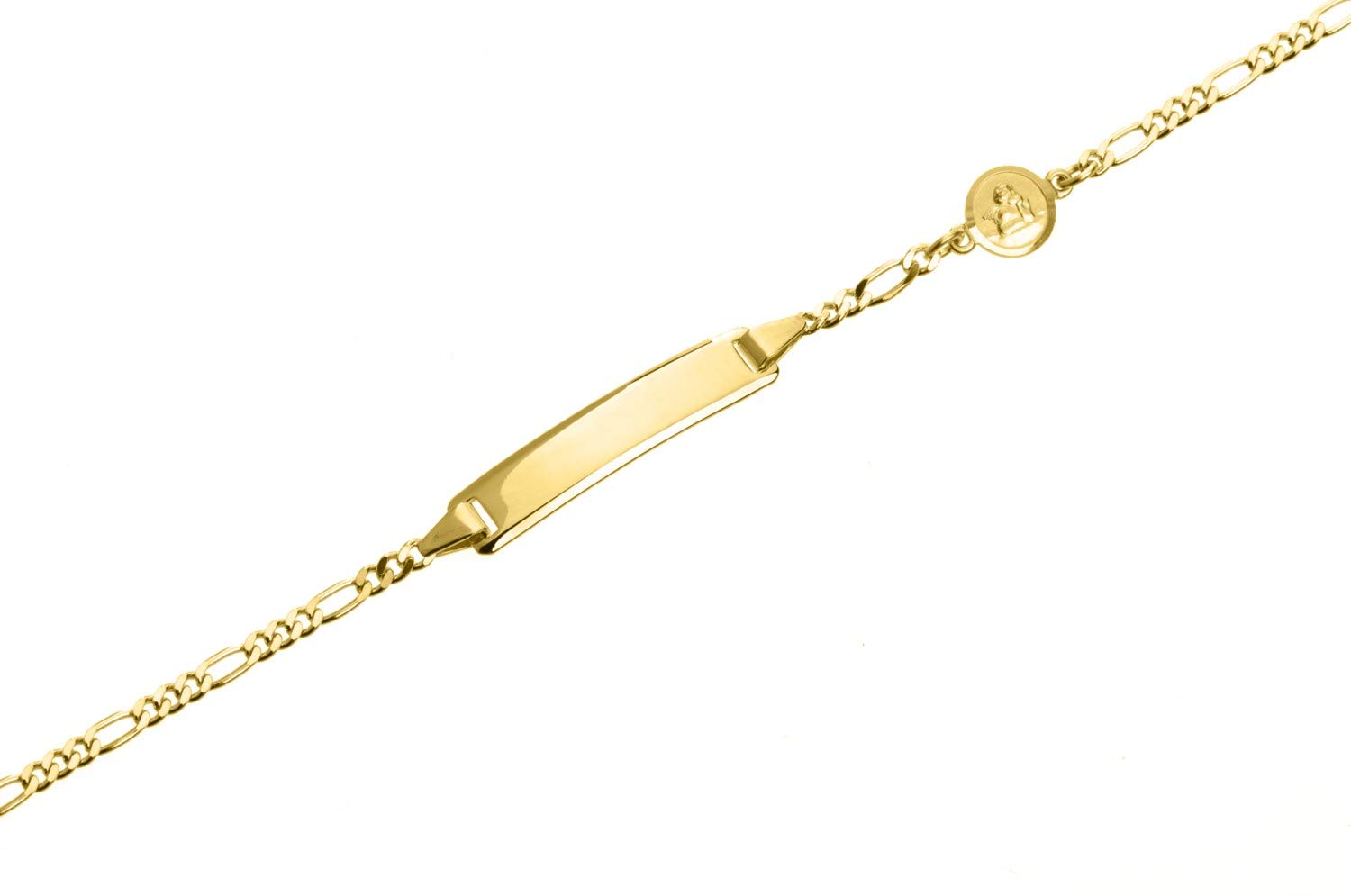 Silberketten Store Kinder/Baby Gravur-Armband Figaro mit Schutzengel inkl. Gravur- 333 Gold - Länge wählbar von 12-16cm
