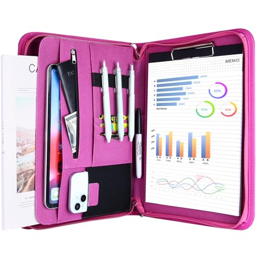 Image of ProCase Portfolio Business Padfolio Folder with Zipper -Magenta | Conference Meeting Executive File Legal Document Organizer with Pockets Letter Size A10 Writing Pad Notepad Padfolio