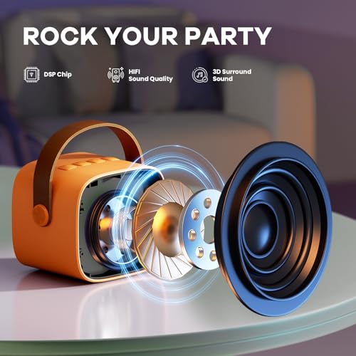 Image of YLL Mini Karaoke Machine for Kids Adults, Portable Bluetooth Speaker with 2 Wireless Microphones, Birthday Gifts Toys for Girls Boys Ages 3, 4, 5, 6, 7, 8, 9,10,11,12+ Years Old Toddler (Orange)