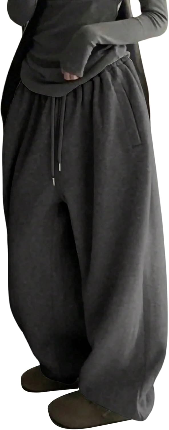 GORGLITTER Women's Baggy Sweatpants Y2K Drawstring High Waisted Loose Long Pants with Pockets