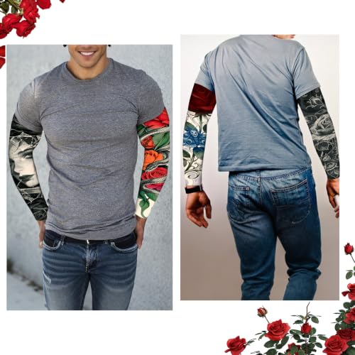 Image of YARIEW Temporary Tattoo Sleeves for Men Arm Sleeves for Men | Tattoo Sleeve Women Arts Fake Sleeve Tattoos Sun Protection Cooling Covers for Arms Women Halloween Pattern 15