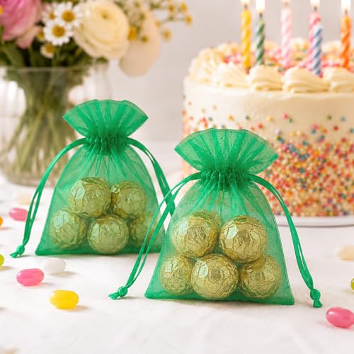 Image of joycraft 50Pcs Organza Bags, 2.7 inchx3.5 inch Sheer Drawstring Gift Bags, Organza Jewelry Pouches, Party Favor Bags, Green Organza Gift Bags, Packaging Bags for Jewelry, Makeup, Candy, Festival