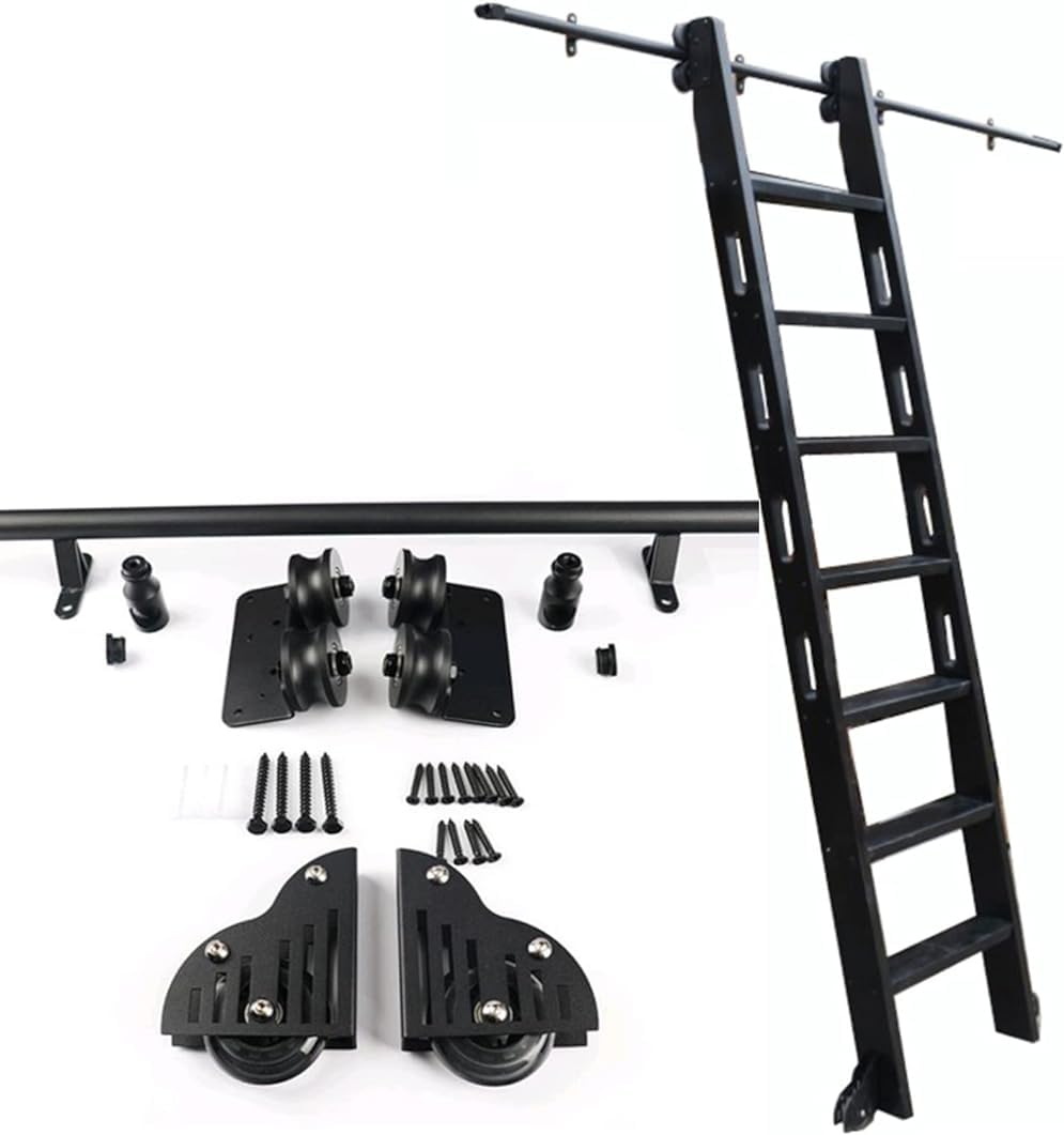 MRVAKDYDI Retractable Rolling Library Ladder Rails Kit, Sliding Ladder Track Kit Black Round Tube 3.3-20ft Rolling for Home Indoor Loft Library(3.3ft/100cm Track Kit)