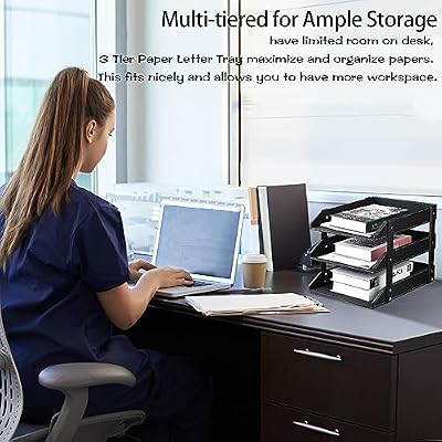 File Trays for Desk Stackable,Desk File Organizer, 3 Tier Paper Organizer Letter Tray, Stackable Desktop Document Shelf Tray Paper Sorter File Holder for Office Home School Organization