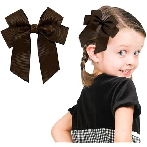 Loozykit kids Bow Hair Clips Ponytail Hair Bows Clips Satin Ribbon Hair Barrettes Bowknot Hair Pins Hair Bow Clips Hair Scrunchies Accessories for Baby Girls Toddler Kids Women(Brown) Cover