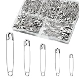 340 Stück Sicherheitsnadeln, 5 Größen Sicherheitsnadeln Set 27mm-54mm Metall Sicherheitsnadel Silber für Kleidung Kunsthandwerk Nähen