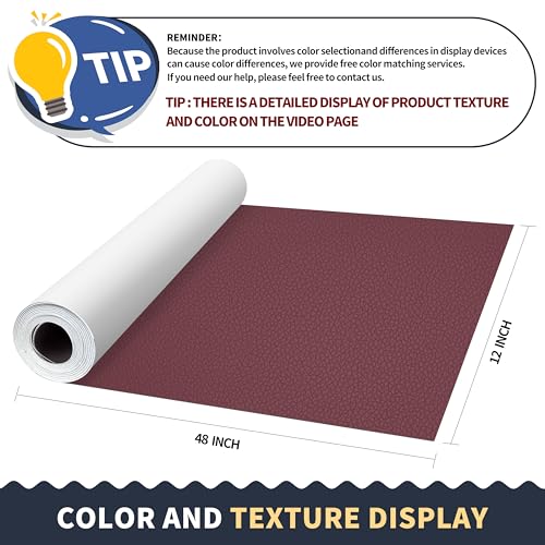 Image of ONine Leather Repair Patch,Leather Repair Tape, 12 x 48 inches Leather Repair Patch for Furniture,Vinyl Repair kit,Leather Couch Patch,for Sofas,Furniture,car Seats,Chairs(Wine red-Litchi Grain)