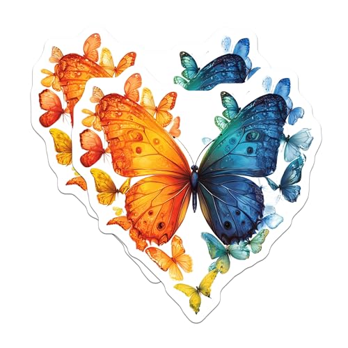 (2 Pack) Butterfly Heart Stickers - Colorful Nature Art - Aesthetic Transformation Decal - 5