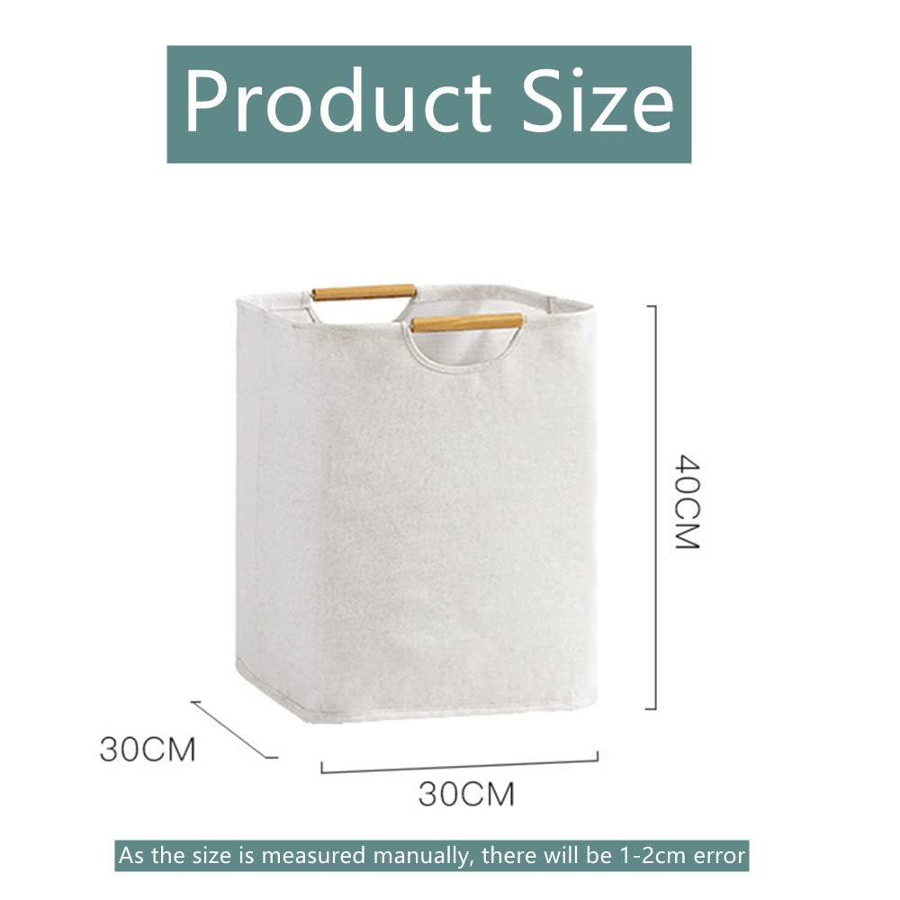 Cesto Ropa Sucia Plegable Portátil 40×30×30 cm con Mango de Madera, Impermeable para Salas, Dormitorios, Viajes